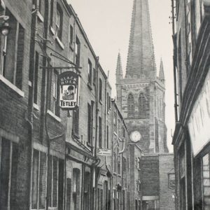 Wakefield Cathedral (showing The Black Rock Pub)